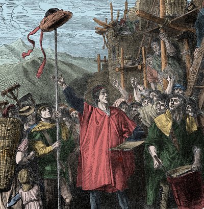 Geslers hatt - Kronofogden Hermann Gessler reser en stolpe i Altdorf och hänger sin hatt på den, vilket tvingar invånarna att böja sig framför. Guillaume Tell av Unknown artist