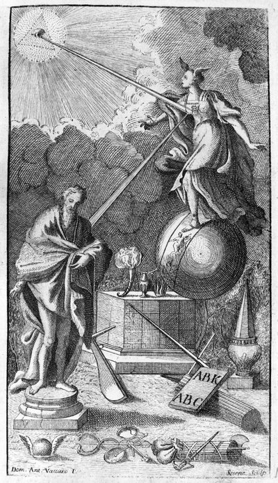Giambattista Vico. Kallas även Giovanni, Gian Battista, Jean Baptiste eller Jean-Baptiste. Antiporta (falsk titel) av "La Scienza Nuova" ", Neapel 1744. av Unknown artist
