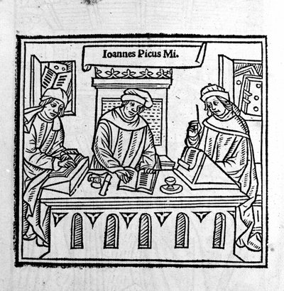 Giovanni Pico della Mirandola (Jean Pic de la Mirandole) med sina två lärjungar - i "Epistole auree" "" från 1555 av Unknown artist