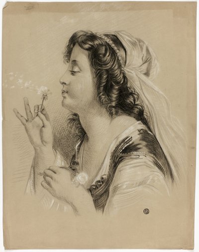 Flicka som blåser på en maskros (recto); Profilerat huvud av en flicka (verso) av Unknown artist