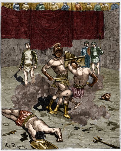 Gladiatorkamp. 1800-talsgravyr. av Unknown artist