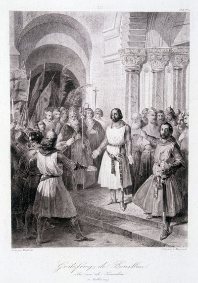 Godefroi av Bouillon valdes till kung av Jerusalem den 23 juli av Unknown artist