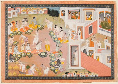 Gudar, Rishis och demoner vid högtiden för Ramas födelse, från en Ramayana av Unknown artist