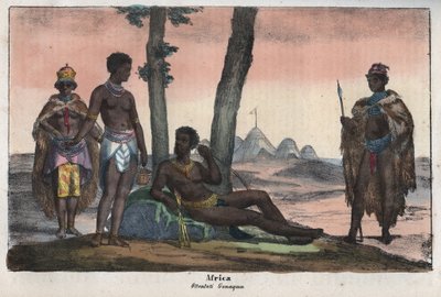 Gonqui Hottentots of the Cape - gravyr från "" Seder och traditioner för alla folk i universum. Det vill säga historien om regeringen, om lagarna, om milisen, om religionen för alla nationer från de mest avlägsna tiderna till våra dagar "1856 av Unknown artist