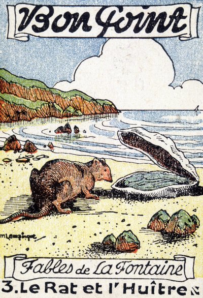 Bra poäng illustrerad av Jean de La Fontaines fabel "Råttan och ostronet". av Unknown artist