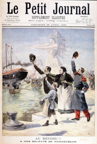 Farväl till våra soldater från Madagaskar: avgång för den franska expeditionen till Madagaskar - i "" Le Petité Journal"" av 1895-04-28 av Unknown artist