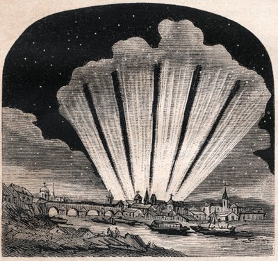 Stora kometen från 1744 (C/1743 X1) - Grande comete a six tails de 1744 - Comete de Cheseaux eller Comete Klinkenberg-Cheseaux - gravyr omkring 1867 av Unknown artist
