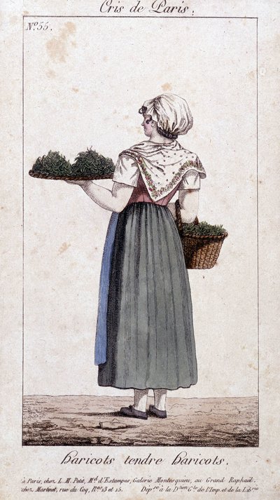Grönbönshandlare - i "" Cris de Paris"", deb. 1800-talet av Unknown artist