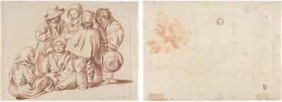 Grupp om sex barn (recto); Skiss av en by (verso) av Unknown artist