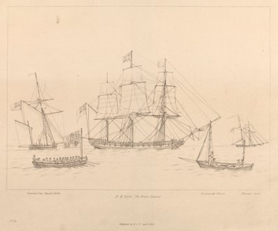 HM Yacht The Prince Regent och hennes skeppsbåt av Unknown artist