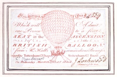 Halvguineabiljett för ballonguppstigning på Tottenham Court Road, London, 23 mars 1785 av Unknown artist
