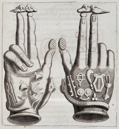 Händer i "Mensae Isiaca" (tal av gudarnas stora moder, hennes sigill, hennes juveler och amuletter och några av hennes figurer) av Unknown artist