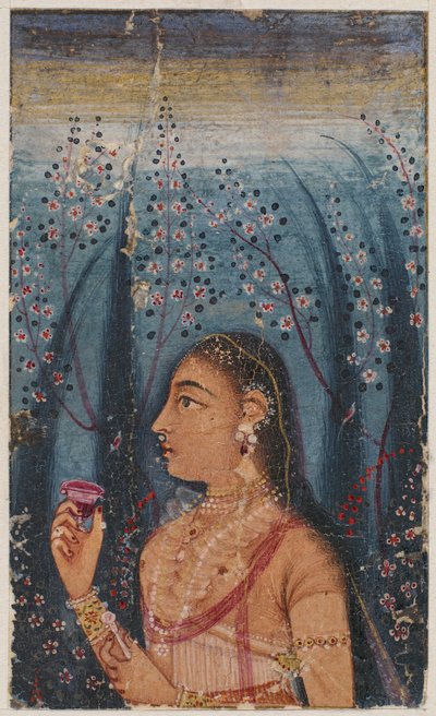 Huvudet av en ung kvinna, bland blommande stjälkar av Unknown artist