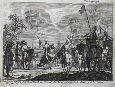 Henri, greve av Brederode (Hendrik Graaf van Brederode) (1531-1568), lämnar Antwerpen (Nederländerna, Nederländerna), kommer till fronten av William I av Orange-Nassau (Orange Nassau), prins av Orange (eller Guillaume den tystlåtne) av Unknown artist
