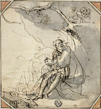 Eremit helgon i grottan av Unknown artist