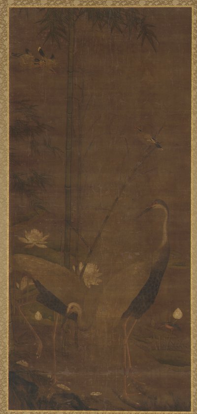 Häger, Lotus och bambu av Unknown artist