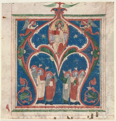 Historikerad initial (A) utskuren ur ett antifonarium: Kristus i majestät med profeter av Unknown artist