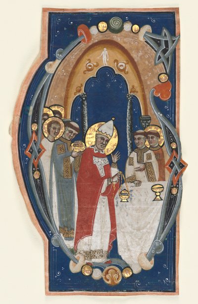 Historikerad initial (G) urklippt ur en körbok: St. Gregorius den store firar mässa av Unknown artist