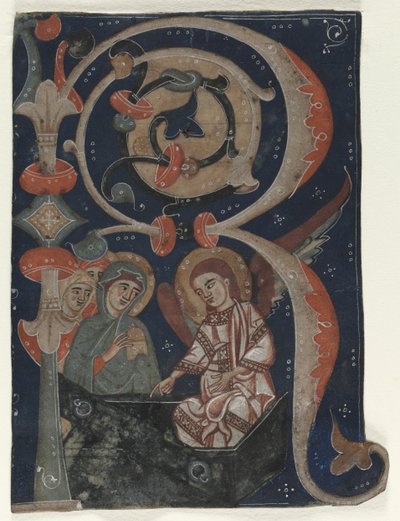 Historiad initial (R) Utskuren från en Gradual: The Three Marys at the Tomb av Unknown artist