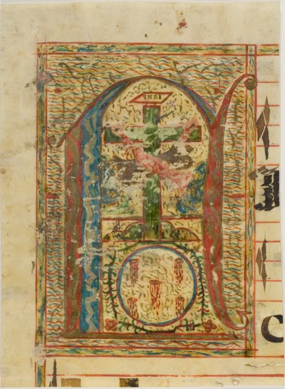 Historiserat initialt "N" med krucifix från ett manuskript av Unknown artist