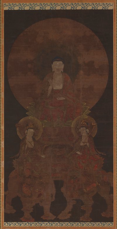 Hysterisk Buddha Shakyamuni med Bodhisattvas Fugen (Samanthabhadra) och Manju (Manjushri) av Unknown artist