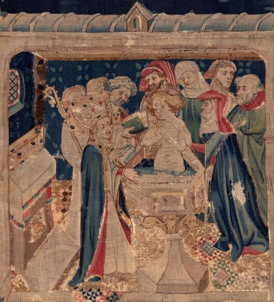 Historia om Saint Piat och Saint Eleuthère, Scen 13: dop av Blanda (Hur de goda helgonen döpte dottertribunen som samlade in pengar genom mycket stort mysterium: Blande som var mor till det goda helgonet). Detalj. av Unknown artist