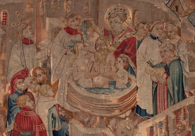 Historia om Saint Piat och Saint Eleuthère, scen 6 Detalj mitt. Dopscen. av Unknown artist