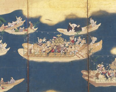 Hiyoshi-Sann? Festival (bläck, färg och bladguld på papper, skärm med sex paneler) av Unknown artist