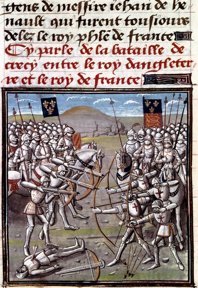 Hundraåriga kriget: slaget vid Crecy den 26/08/1346 mellan fransmän och engelsmän. Miniatyr från Jean Froissarts krönikor (1337-1400) av Unknown artist