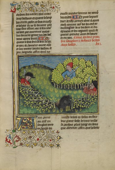 Jägare driver ner ett vildsvin i en grop av Unknown artist