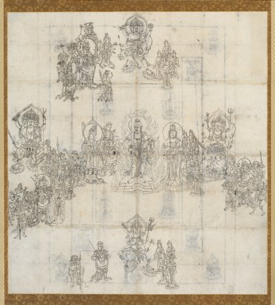 Ikonografisk skiss (Zuzō) för de välvilliga kungarna Sutra Mandala av Unknown artist