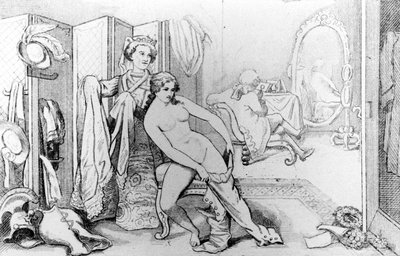 Illustration som visar Casanova och en naken kvinna - i "History of my life"" av Casanova. Bryssel 1872. av Unknown artist