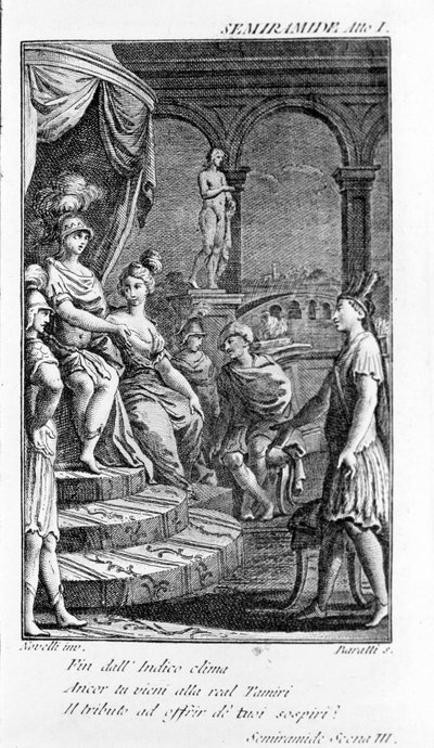 Illustration av Sémiramis, opera av Antonio Salieri (1750 - 1825). Häfte av Pierre Metastase (eller Pietro Metastasio). Akt I, sc. III. av Unknown artist