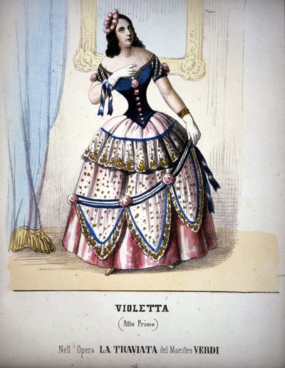 Illustration av karaktären Violetta Valéry i Giuseppe Verdis "Traviata". Gravyr av 1800-talet. av Unknown artist