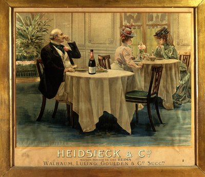 I en restaurang - Reklamaffisch för Champagne Heidsieck, sent 1800-tal av Unknown artist