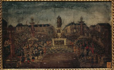 Invigning av statyn av Ludvig XIV, Place des Victoires, nuvarande 1:a och 2:a arrondissemets, 28 mars av Unknown artist