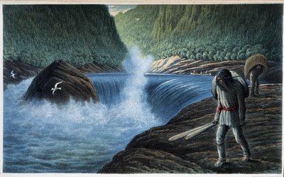 Indian nära forsen: "" den tredje forsen på moisien"" - i "" Exploration of the Labrador Peninsula"", av Hind, Henri Youle av Unknown artist