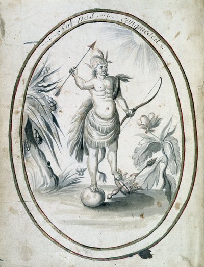 Indian of Canada med sin båge och pilar - framsidan av manuskriptet "" Dialog eller intervju av en fransman med en vilde" av Unknown artist