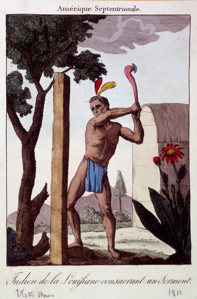 Indian av Louisiana invigde en ed - gravyr av Unknown artist