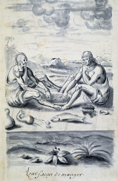 Indianer som ger näring åt sig själva - i ""Dialog eller intervju av en fransman med en vilde"" av Unknown artist