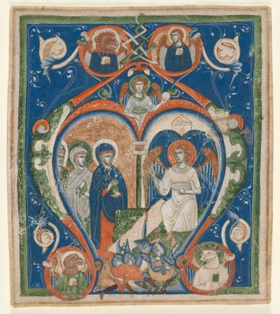 Initial A [ngelus Domini descendit] från en antifonarie: The Three Marys at the Tomb av Unknown artist