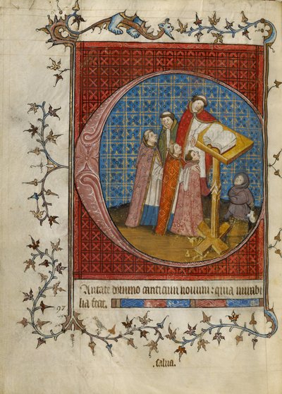 Initial C: Kleriker som sjunger ur en körbok av Unknown artist