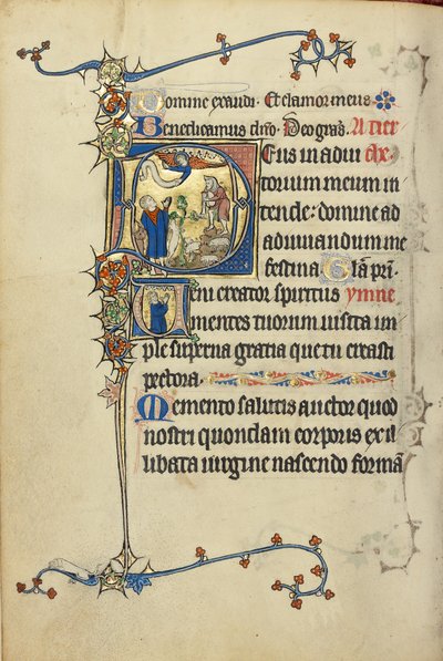 Initial D: Bebådelsen till herdarna; Initial V: En man i bön av Unknown artist