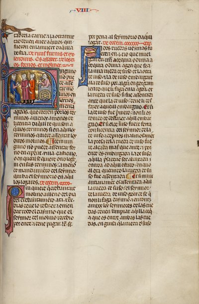 Initial N: Två män inför en domare medan en tredje man bygger en kvarn av Unknown artist