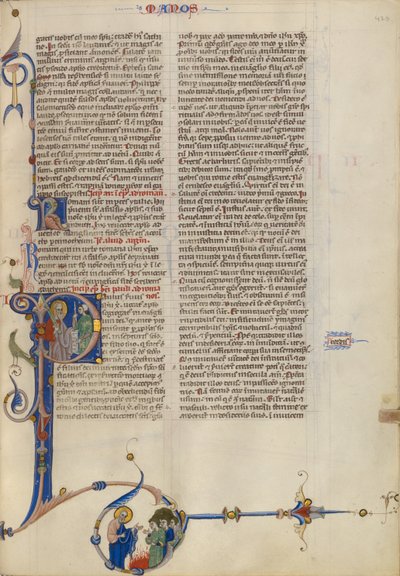 Initial P: Paulus överlämnar en skriftrulle till en man av Unknown artist