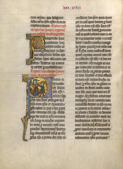 Initial P: Sankt Paulus ger en bok till en budbärare av Unknown artist