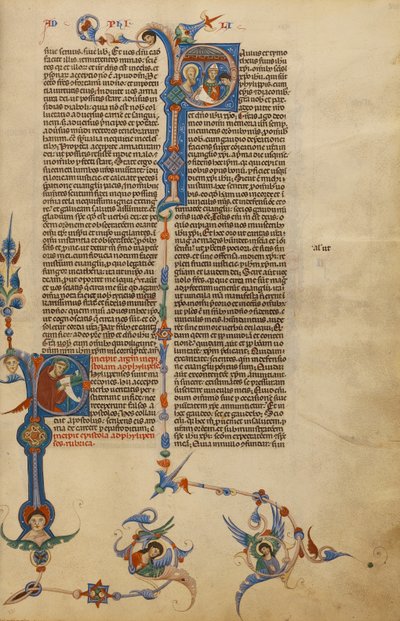Initial P: Sankt Paulus; Initial P: En biskop ger ett brev till en budbärare av Unknown artist