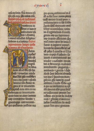 Initial P: Sankt Paulus med en bok och en biskop av Unknown artist