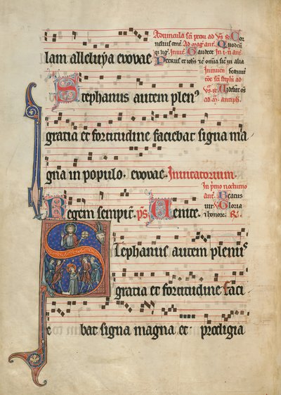 Initial S: Steningen av Sankt Stefan av Unknown artist