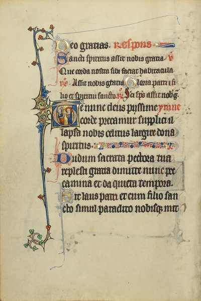 Initial T: En nimbad prelat och ett kvinnligt helgon av Unknown artist
